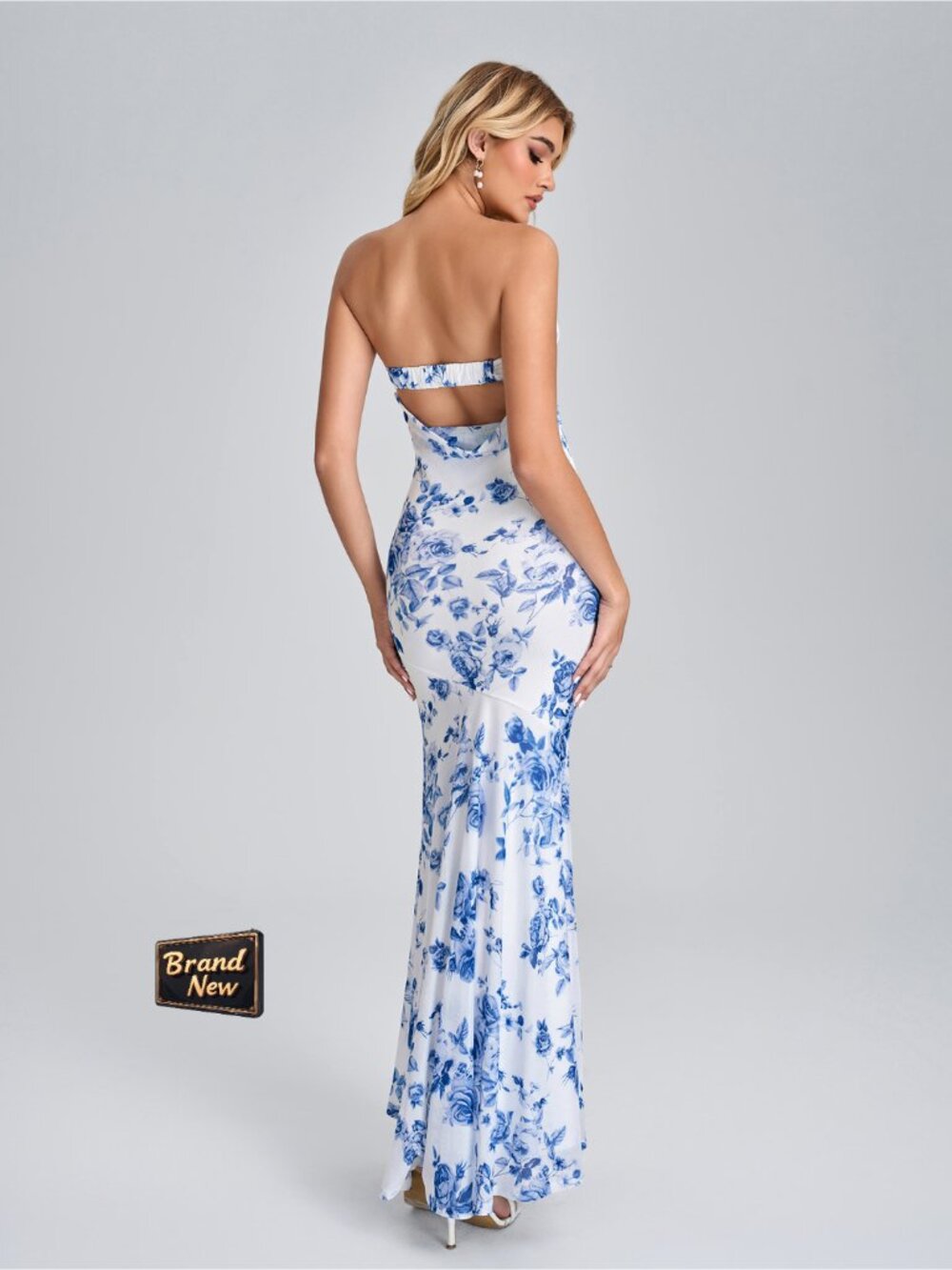 Strapless Tube Maxi Dress Formal Wedding Guest Bodycon Ruffle Cocktail - Picture 7 of 7